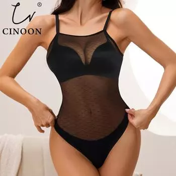 CINOON облегающее боди на подтяжках, женский кружевной прозрачный женский пуловер, черные сексуальные боди, женский пуловер, повседневные комбинезоны S чёрный