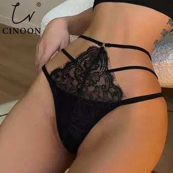 CINOON сексуальные женские стринги кружевные однотонные трусики с высокой талией полые трусики с открытой промежностью дышащие трусики one size