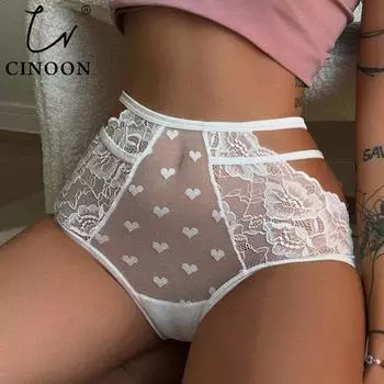 CINOON сексуальные женские трусики кружевные однотонные трусы со средней талией полые трусики Love Perspective Underpant Comfor мягкое нижнее белье