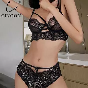 CINOON Топ, классический бандажный бюстгальтер, комплект нижнего белья, бюстгальтер пуш-ап, кружевной комплект нижнего белья, сексуальные трусики с вышивкой для женщин, нижнее белье 70C синий