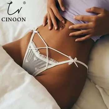 CINOON Women Sexy Lace Panties Low Rise G String Thong Hollow Out Underwear Ladies Temptation Bandage Soft Female Intimates Lingerie