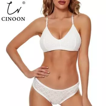 CINOON женское нижнее белье, комплект сексуального нижнего белья, кружевной бюстгальтер, бесшовный бюстгальтер, жилет, топ без косточек, трусики без косточек, бюстгальтеры и короткие комплекты M белый
