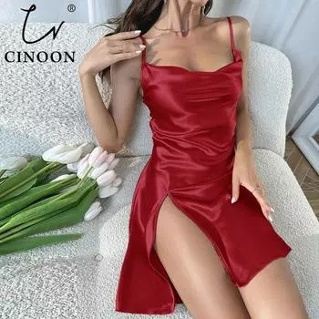 CINOON женское шелковое атласное пижамное платье женская домашняя одежда и ночная рубашка нижнее белье женское нижнее белье на бретельках с открытой спиной S