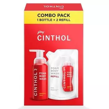 Cinthol Original Foam Body Wash - комбинированная упаковка (600мл) | 1 флакон и 2 сменных блока | Уникальная формула пены для увлажнения | Подходит для всех типов кожи