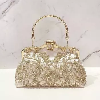 Ципао банкетная сумка свадебная сумка для тещи сумка для невесты новый китайский стиль жемчужная вышивка сумка ручной работы сумка в национальном стиле сумка на цепочке сумка-мессенджер Light Gold