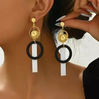 Circle Earrings Geometric Square Splicing Stud Earrings Earrings Jewelry Fringed Retro Niche имбирный