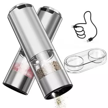 CIRCLE JOY Перечница электрическая из нержавеющей стали для специй перезаряжаемая перечница с подставкой для хранения моющая емкость 70 мл грубая регулируемая белая светодиодная подсветка