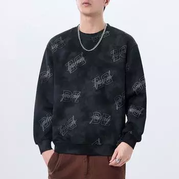 Circle Retro Pad-Dyed Letter Printing Heavy Crew Neck Sweater Men S Spring And Autumn Loose American Long-Sleeved Top Tide M абрикосовый