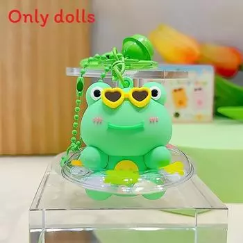 Circle Swimming Animal Cartoon Keychain Rabbit Frog Wearing Design Sunglasses Frog