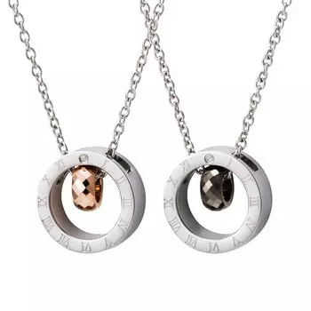 Circle Top Tungsten Stainless Steel Pair Necklace Gold Black 4SUP025GO 4SUP025BK [White Clover] & &