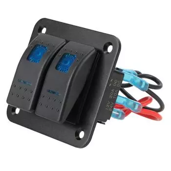 Circuit Breaker for Car Caravans Travel Trailer 2 Gang Rocker Switch Panel LED Waterproof Switch Panel Two rows car switches синий