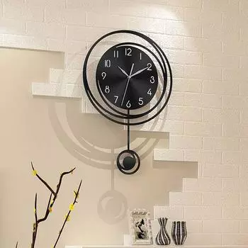 Circular hollow swinging wall clock with Arabic numeral scale clock, living room, bedroom, office, home decoration clock 17.7inch серебряный