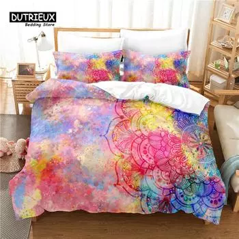 Circular Pattern Bedding Set, 3Pcs Duvet Cover Set, Soft Comfortable Breathable Duvet Cover, For Bedroom Guest Room Decor EU single(135x200cm)