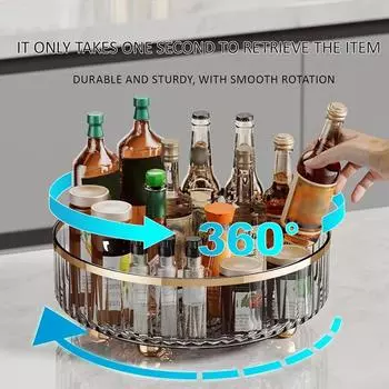 Circular Plastic Transparent Seasoning Storage Box 360 ° Rotatable Large Capacity Cosmetic Shelf Fruit Container Kitchen Storage белый