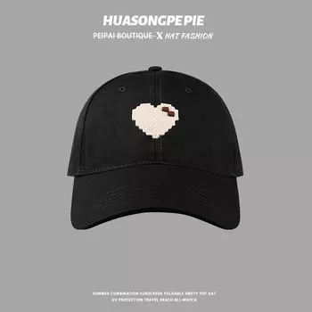 Circumference Face-Looking Small Baseball Cap Female Spring and Summer New Arrival Mosaic Heart Easiest for Match Student Sun Hat Baseball Cap Male C3643 DIY Black Regular Code
