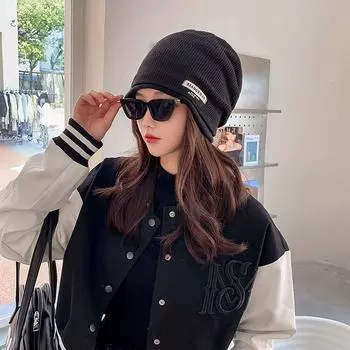 Circumference Pile Heap Cap Children s 2025 New Arrival Confinement Cap Sleep Can Wear Fashionable Warm Ear Protection and Wind Protection Beanie Hat Black All yards