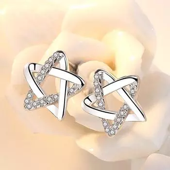 Циркон полая пентаграмма изящная личность ушная игла женские серебряные серьги-гвоздики кольца для ушей