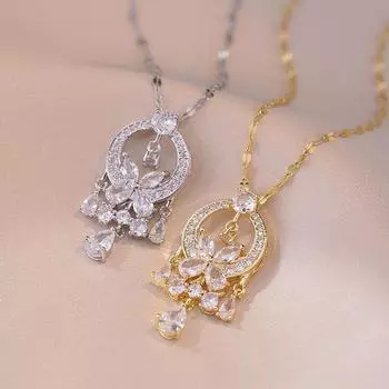 Цирконий бабочка с кисточкой кулон ожерелье для женщин 2023 Новая мода золотого цвета цепочка из нержавеющей стали ювелирные изделия аксессуары для свадебной вечеринки белый