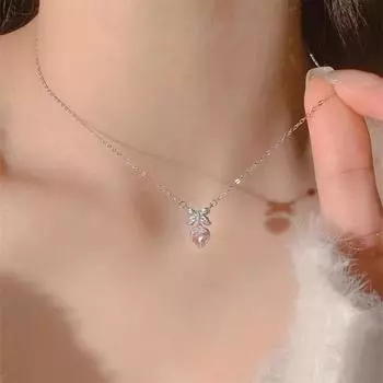 Цирконий бант сердце кулон ожерелья розовое сердце дамы девушки элегантная ключица цепочка для женщин ювелирные изделия