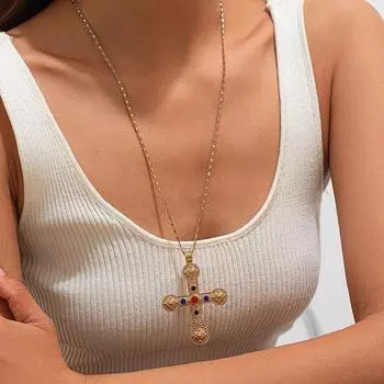 Цирконий крест кулон ожерелье для женщин 2024 искусственный жемчуг цветок бусины колье заявление Y2K ювелирные изделия подарки as the picture