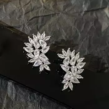 Цирконий лист изысканный свет роскошь премиум настоящее золото гальваническое искусственное кристалл серьги ювелирные изделия серебряный