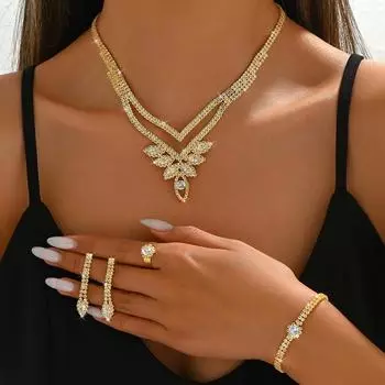 Цирконий ожерелье, серьги, браслеты, кольца, вечернее свадебное платье, аксессуары, популярный для праздничной одежды