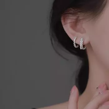 Цирконий ромбовидная пряжка для ушей женские летние нишевые серьги в стиле иностранного стиля с имитацией жемчуга