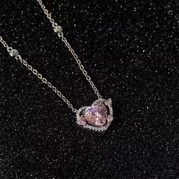 Цирконий Сердце Подвеска Ожерелья Y2K Розовое Сердце Дамы Девушки Элегантные Ключицы Цепочка Женщины Ювелирные Изделия Подарки