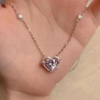 Цирконий Сердце Подвеска Ожерелья Y2K Розовое Сердце Дамы Девушки Элегантные Ключицы Цепочка Женщины Ювелирные Изделия Подарки 1Pcs
