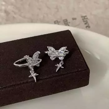 Цирконий Звездный Бант Серьги-Кошки Для Женщин Нишевая Личность Универсальный Темперамент Мода Без Пирсинга Ушей Серьги-Пусеты