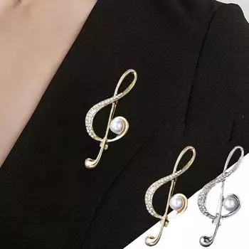 Цирконовая брошь с музыкальной нотой, простые музыкальные знаки, брошь из искусственного жемчуга, булавки для женщин, аксессуары для концертов, подарочные ювелирные изделия золотой