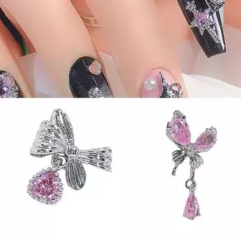 Цирконовые подвески для ногтей, элегантные 3D-дизайны в виде бантов, сердец и бабочек для красивых маникюрных аксессуаров C