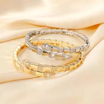 Цирконовый браслет 2024 года, новый браслет из змеи, изысканный роскошный модный браслет, женские украшения one size(16-22CM) золотой