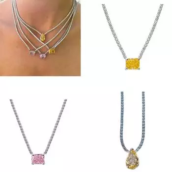 Цирконовый чокер с подвеской из разноцветных стразов, ожерелье для женщин и девочек, цепочка на ключицу, стильный аксессуар для шеи C розовый