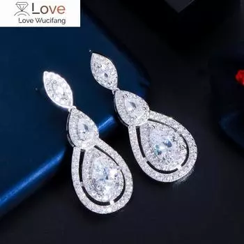 Цирконы блестящие белые кубические цирконии капли воды серьги для невесты свадебные вечерние костюмы ювелирные аксессуары Cz904