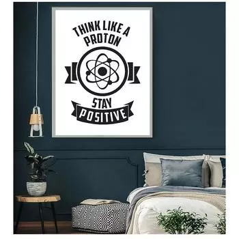 Цитата, принт, «Думай как протон», искусство для гиков, плакат, холст, картина, офисная галерея, декор для стен, физика, химия, мотивационная 21cm30cm NoFrame