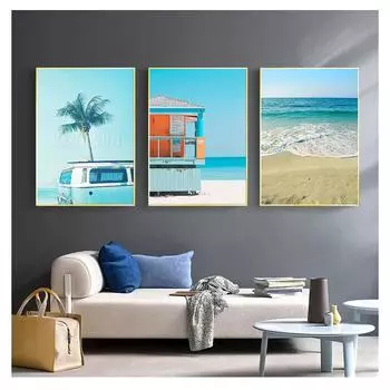 Цитаты, настенная живопись на холсте, плакаты на скандинавскую тему и принты, настенные панно для декора гостиной, море, пляж, серфинг, автомобиль, кокосовая пальма 21cm30cm No Frame