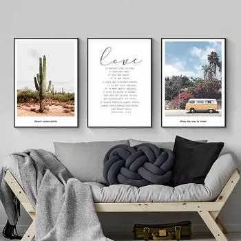 Цитаты о любви, украшение для дома, пустынное растение, кактус, письмо, пейзаж, холст, живопись, скандинавские картины, настенное искусство, постер для гостиной 21cm30cm NoFrame