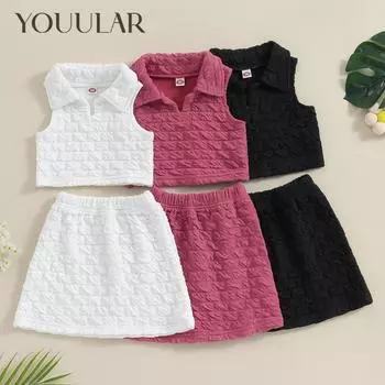 Citgeett/летняя детская одежда для девочек, топы без рукавов, однотонная юбка трапециевидной формы, повседневный комплект одежды 2T белый