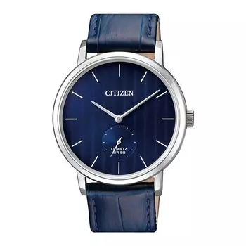 [Citize] Мужские кварцевые часы CITIZEN с маленькой секундной стрелкой BE9170-05L с синим циферблатом и кожаным ремешком