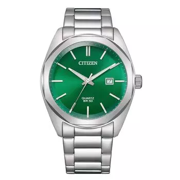 CITIZEN Часы Citizen кварцевые аналоговые из нержавеющей стали, металл, серебристо-зеленые, мужские, с тремя стрелками BI5110-54X [предмет]