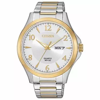 Citizen Часы Citizen Quartz из нержавеющей стали, кварцевые, BF2005-54A, мужские, серебристо-золотые, мужские, серебристо-золотые, bf2005-54a