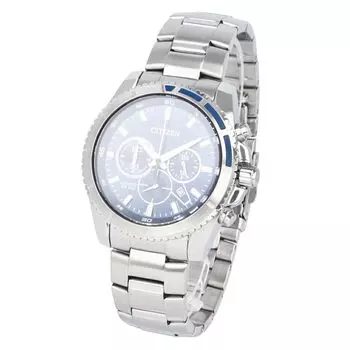 CITIZEN Citizen Watch Водонепроницаемый кварцевый аналоговый хронограф из нержавеющей стали, металл, серебристый, темно-синий, мужские AN8201-57L [Товар]