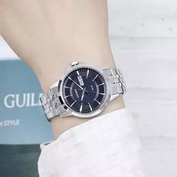 Citizen Day Date Аналоговые кварцевые мужские деловые повседневные металлические часы с синей пластиной