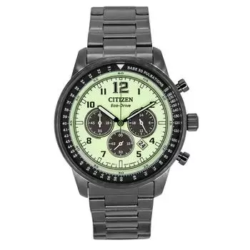Citizen Eco-Drive Chronograph Серый Ion Нержавеющая сталь Полностью светящийся зеленый циферблат CA4507-84X 100M Мужские часы зелёный