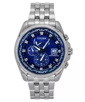 Citizen Eco-Drive Perpetual Calendar GMT Chronograph Stainless Steel Blue Dial Diver s AT9120-89L 200M Мужские часы синий