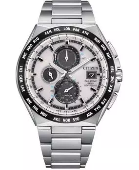 CITIZEN Eco-Drive радиоуправляемые часы с вечным хронографом мирового времени мужские часы AT8238-84A белый