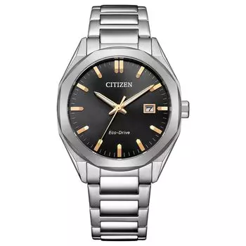 [CITIZEN] Фотоэлектрические часы Eco-Drive Водонепроницаемые восьмиугольные черные простые BM7620-83E Мужские серебристые