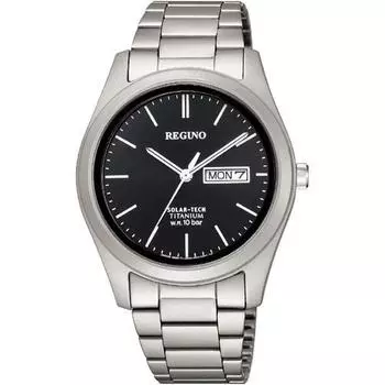 Citizen КМ1-415-51 ( Часы REGUNO Solar-Tech Standard Titanium Bar Index черного цвета) Круглые часы, серебро