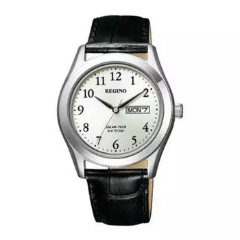 Citizen Мужской KM1-211-10 ( Часы REGUNO Solar-Tech мужские) Круглые часы из черной нержавеющей стали, аналоговые